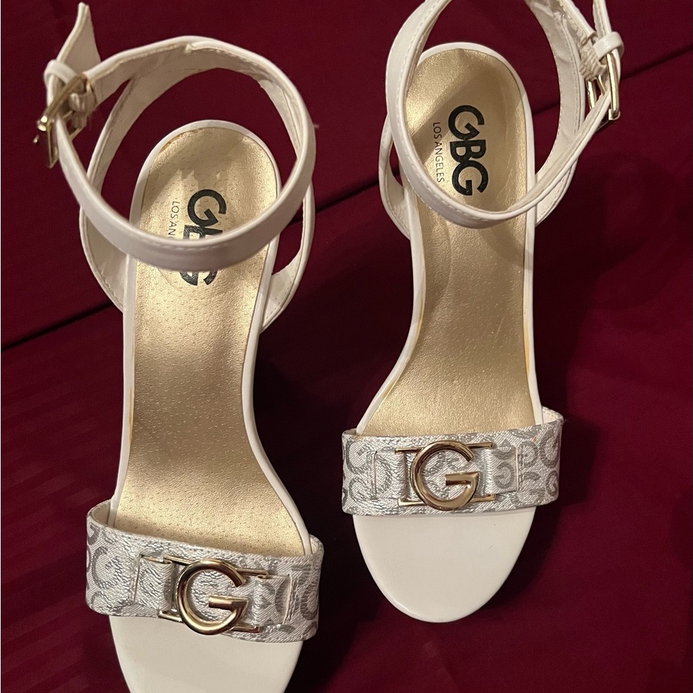 GBG Los Angeles White and Gold Heels